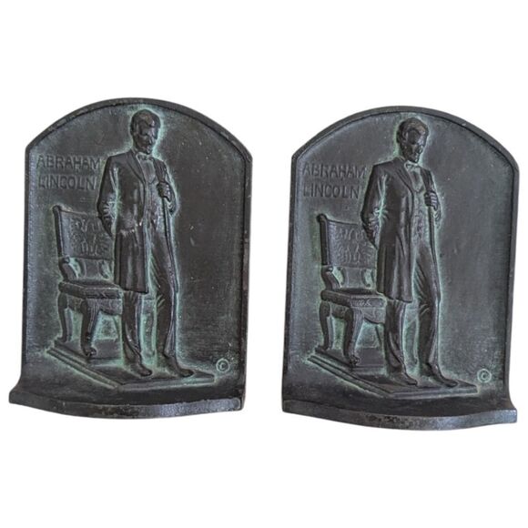 Antique 1923 Abraham Lincoln Bookends by A.M. Greenblatt Bronze Cast Iron - Picture 1 of 8